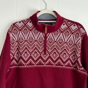 Lands' End 1/4 zip burgundy pullover 100% cotton nordic style sweater size L/T